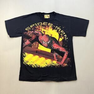 Vintage Spider-Man 2 T-Shirt Youth Large Black Marvel Comics All Over Print 2004
